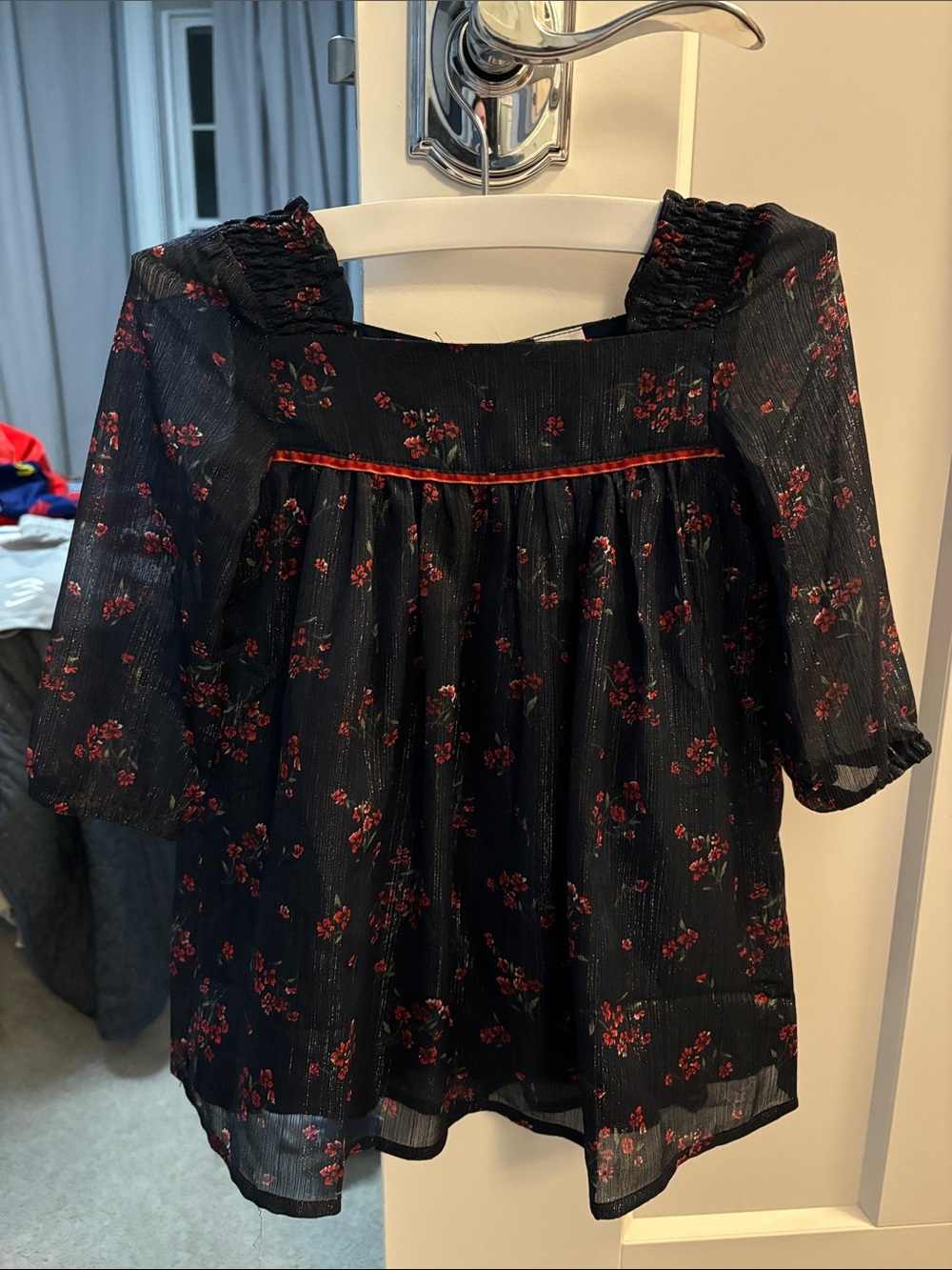 OshKosh B'gosh Black Sheer Blouse with Red Floral Print